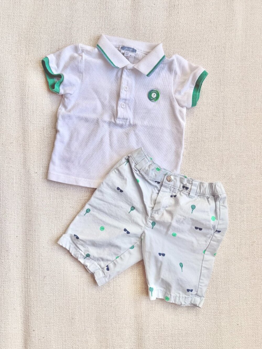 Jacadi Paris Baby Boy Outfit 3T Tennis Shorts + Polo Shirt Set 36M